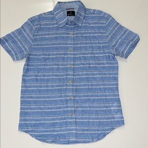 Ben Sherman Mens Medium Shirt Blue Stripe Classic Fit Linen Button Down